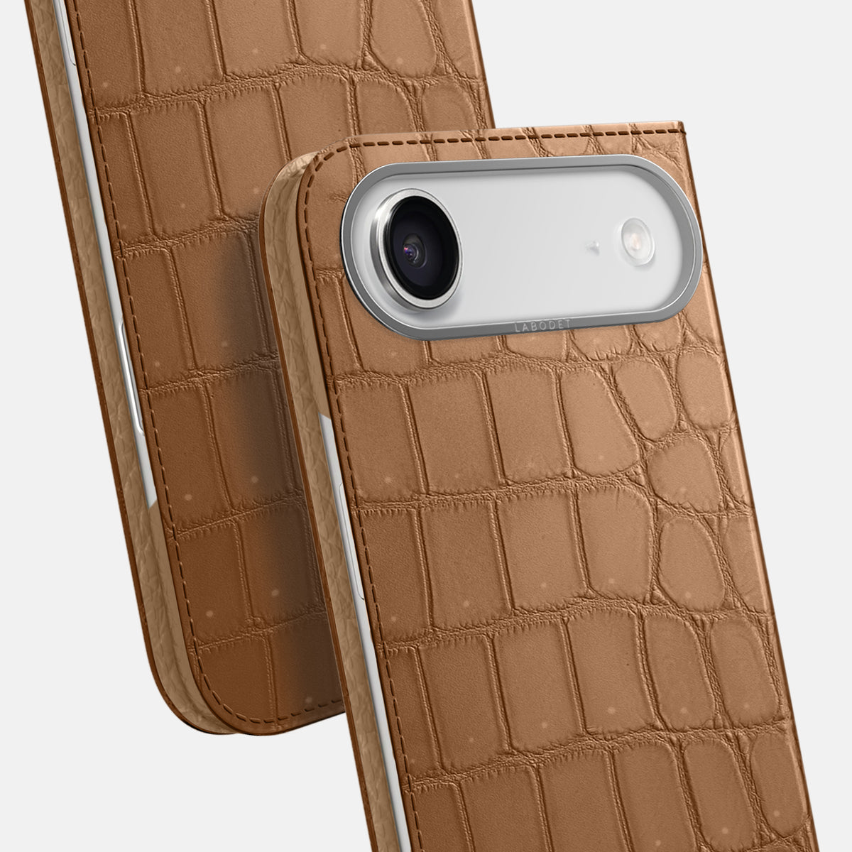 Folio Case For iPhone 17 Air In Porosus Crocodile -5 | Milk-Chocolate-Steel