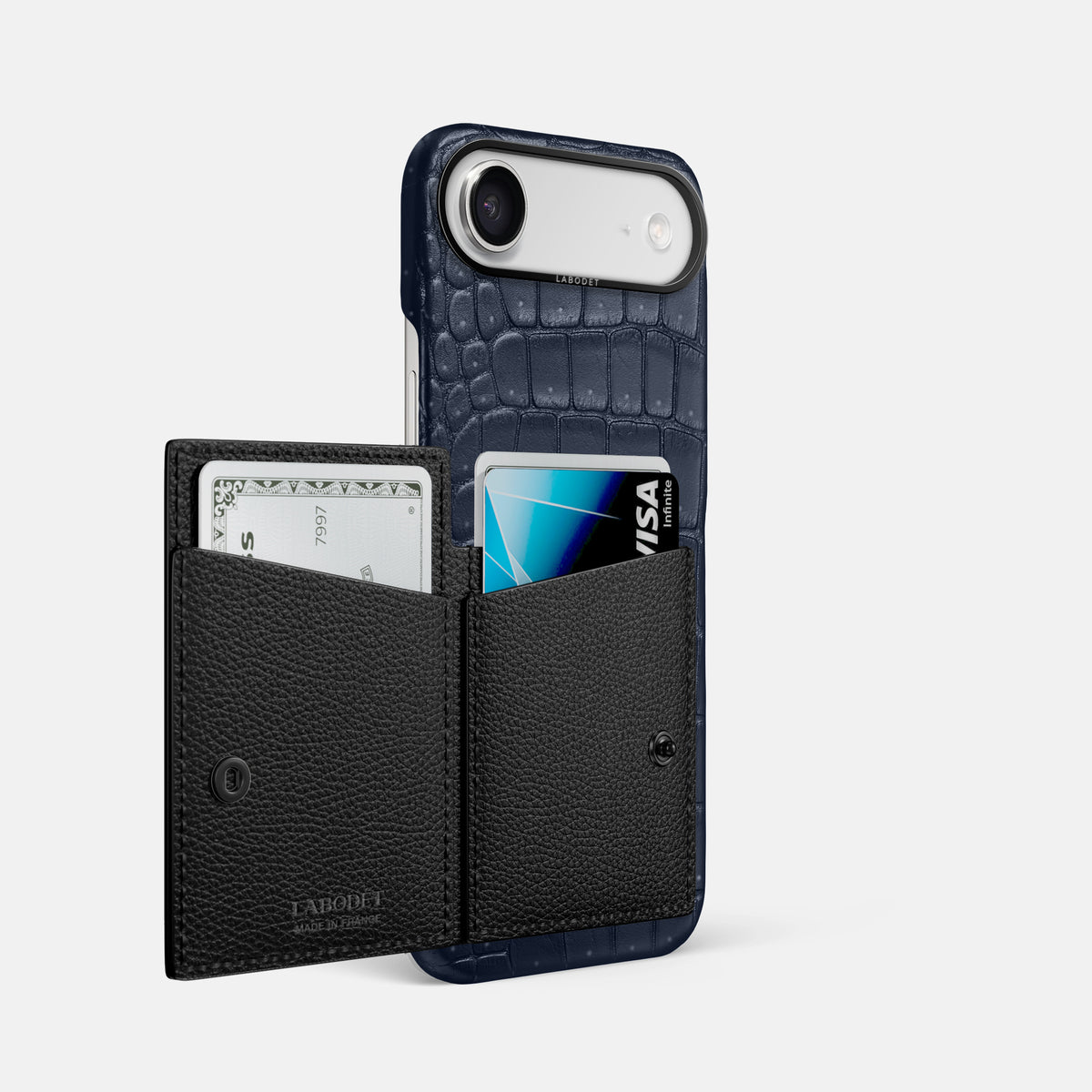 Bi-Fold Case For iPhone 17 Air In Porosus Crocodile -2 | Deep-Blue-Sea-Black