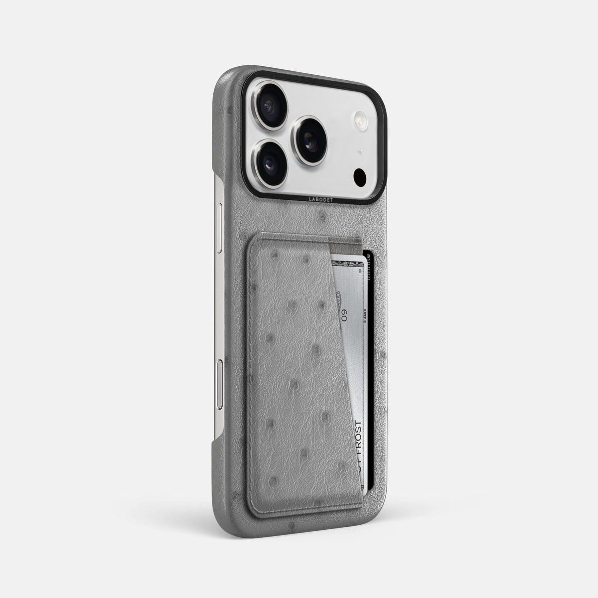Double Card Case For iPhone 18 Pro Max In Ostrich -2 | Silver-Black