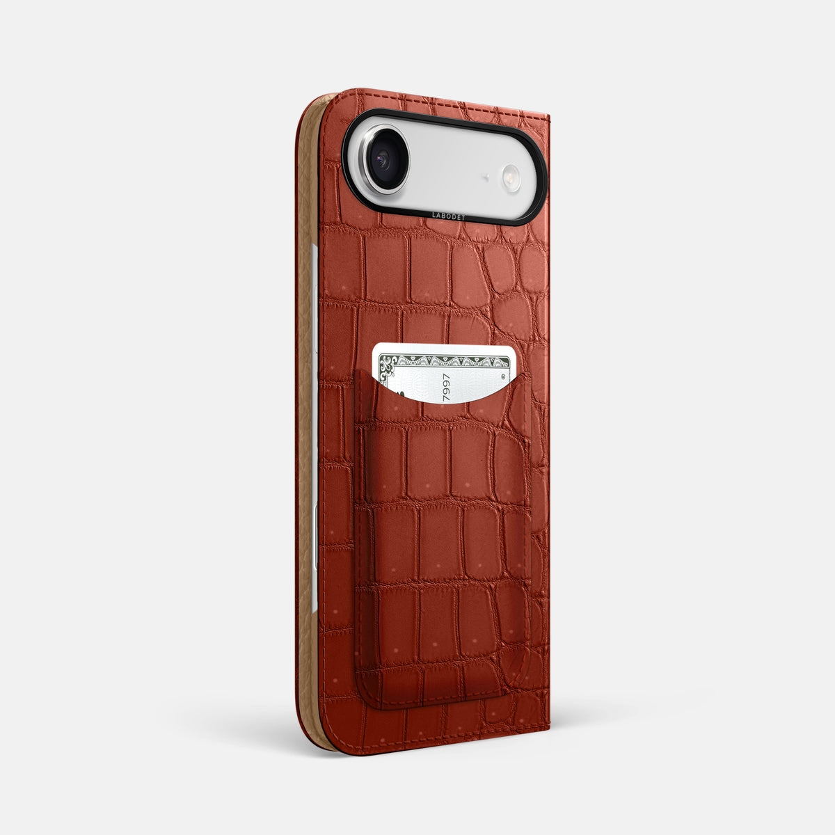 Folio Case with Card For iPhone 17 Air In Porosus Crocodile -1 | Mahogany-Brown-Black