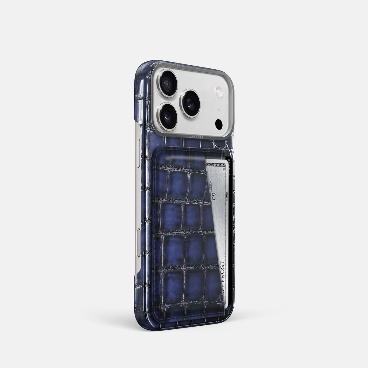 Double Card Case For iPhone 17 Pro In Patina Alligator -2 | Havana-Blue-Steel