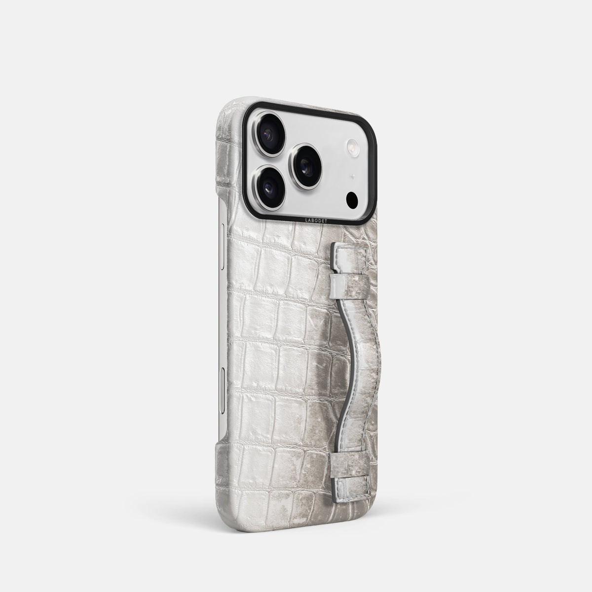 Handle Case For iPhone 18 Pro In Himalayan Crocodile -2 | Grey-Black