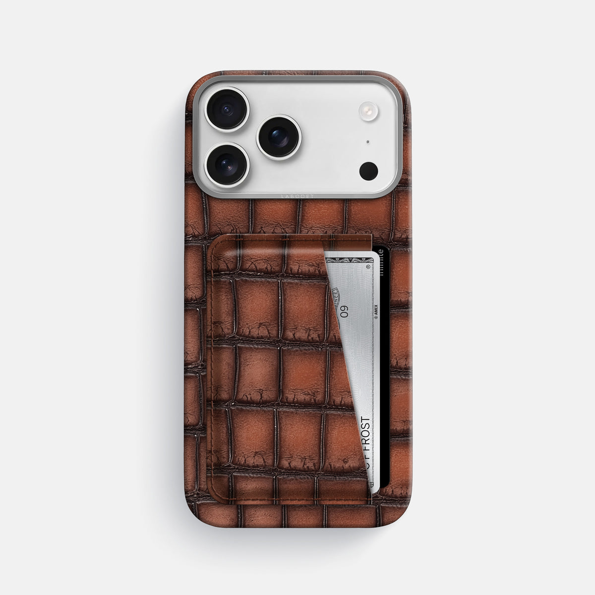 Double Card Case For iPhone 17 Pro Max In Patina Alligator -1 | Baobab-Steel