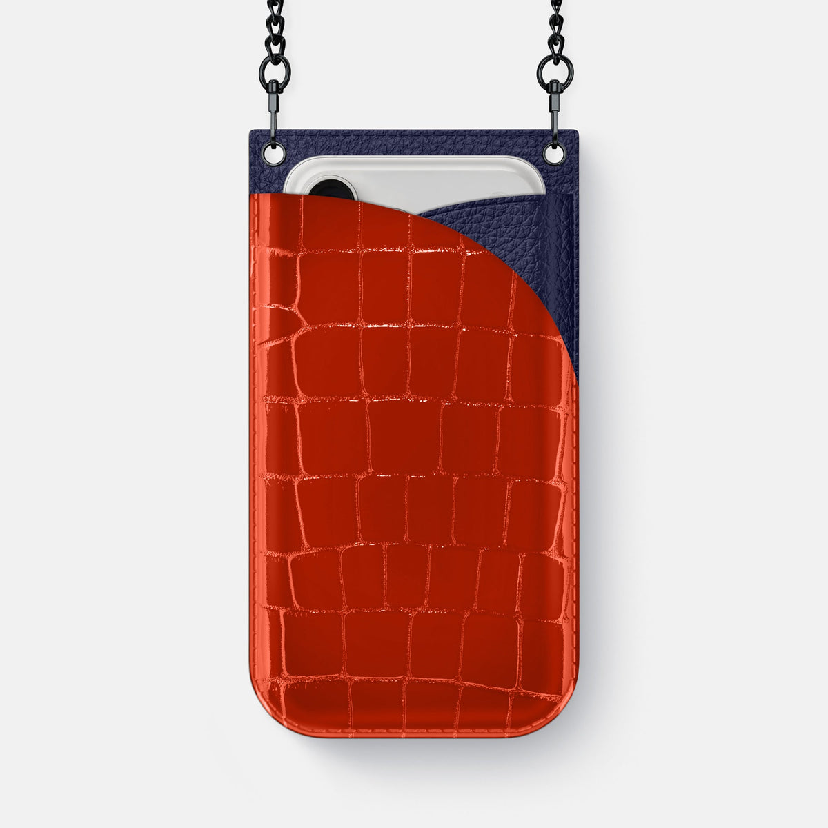 Crossbody Bag For iPhone 18 Pro Max In Shiny Alligator -1 | Orange-Black