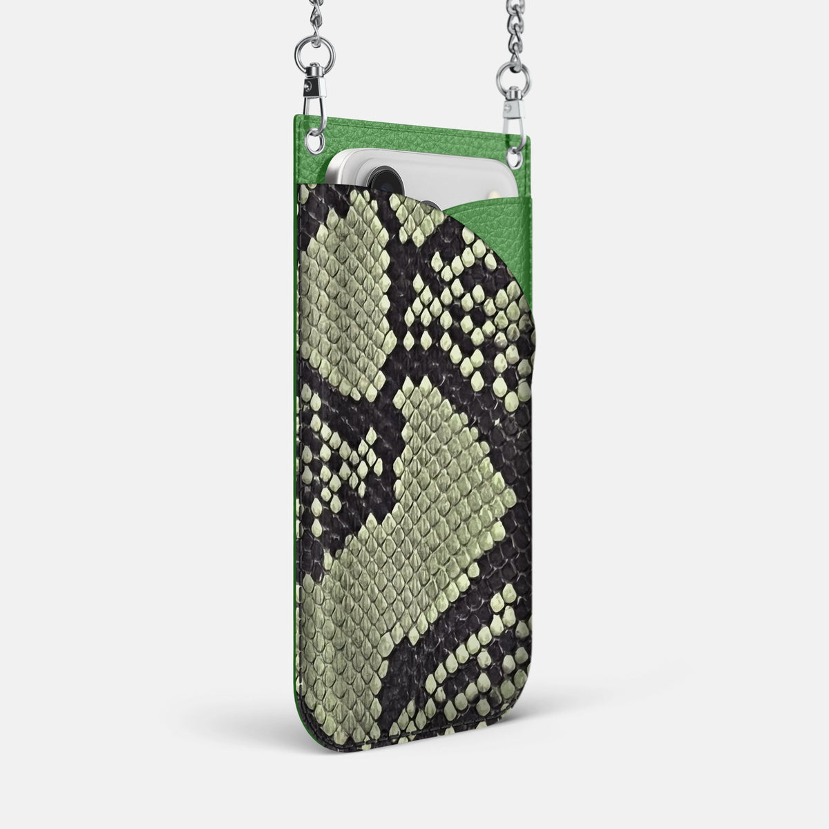 Crossbody Bag For iPhone 18 Pro Max In Deluxe Python -2 | Army-Green-Steel