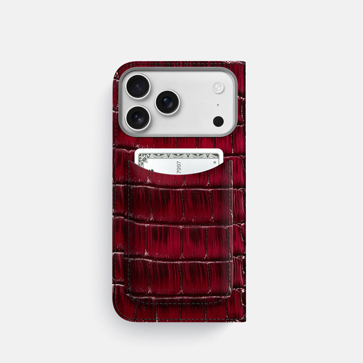 Folio Case with Card For iPhone 18 Pro In Patina Alligator -3 | Havana-Burgundy-Steel