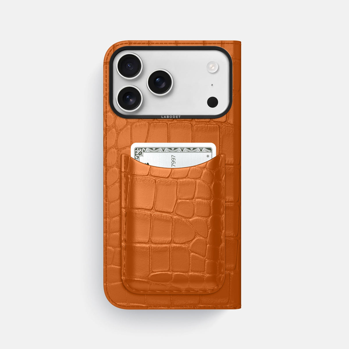 Folio Case with Card For iPhone 18 Pro Max In Alligator -3 | Orange-Black