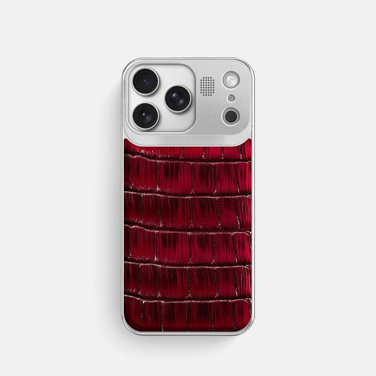 Metal Case For iPhone 17 Pro In Patina Alligator -1 | Havana-Burgundy-Steel