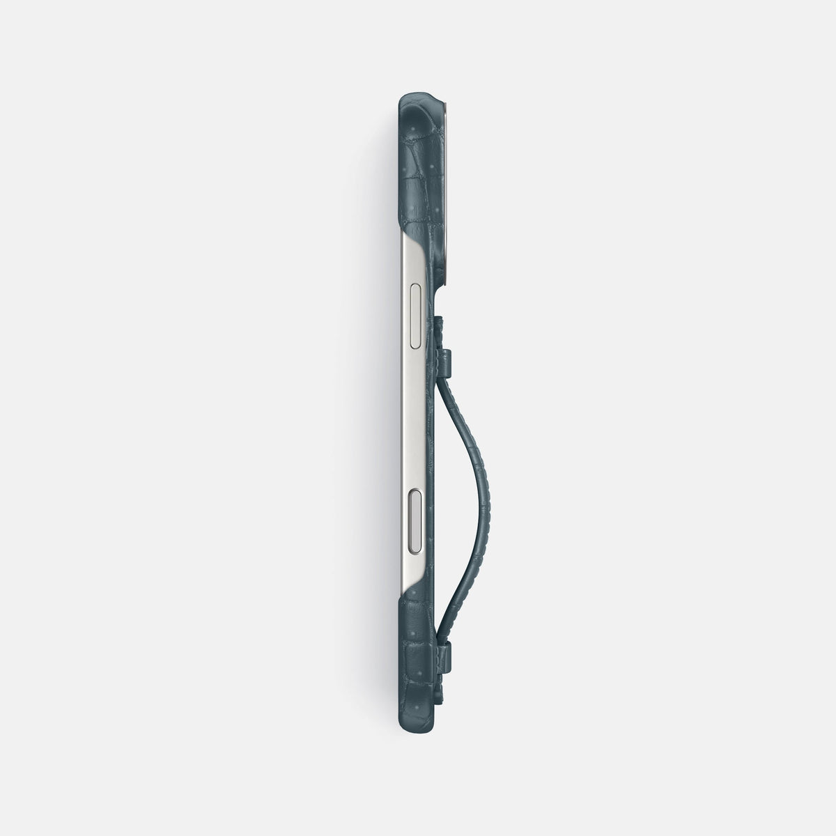 Center Handle For iPhone 18 Pro Max In Porosus Crocodile -2 | Denim-Steel