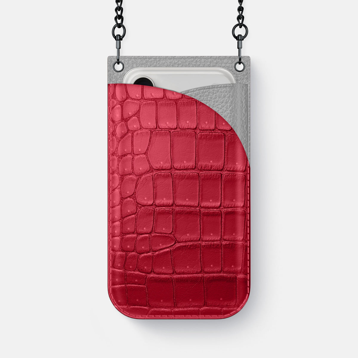 Crossbody Bag For iPhone 18 Pro Max In Porosus Crocodile -1 | Burgundy-Black