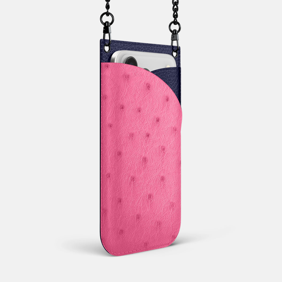 Crossbody Bag For iPhone 17 Pro Max In Ostrich -2 | Pink-Black