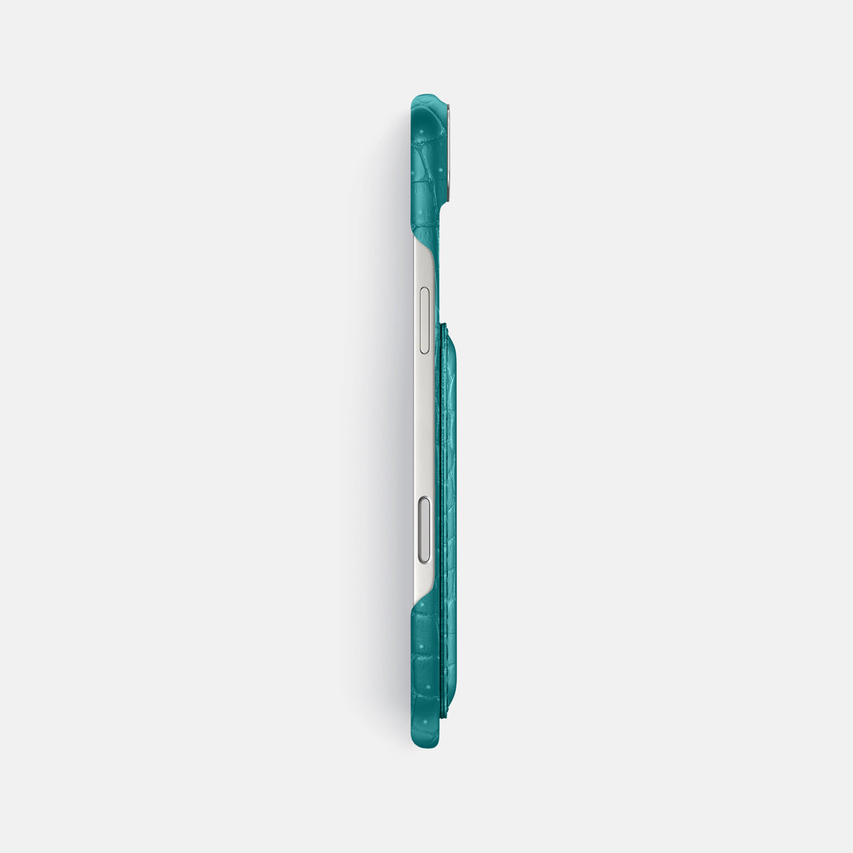 Double Card Case For iPhone 17 Air In Porosus Crocodile -3 | Celadon-Steel