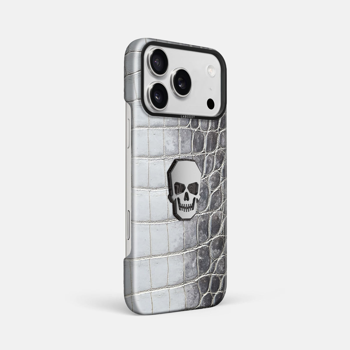 Classic Case With Titanium Skull For iPhone 18 Pro Max In Himalayan Crocodile -2 | Silver-Black