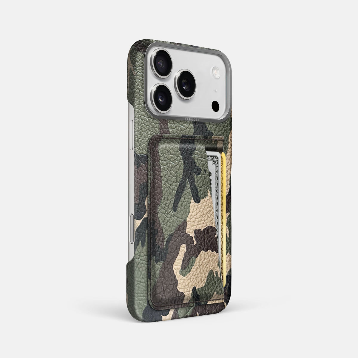 Double Card Case For iPhone 18 Pro Max In Calf -2 | Camouflage-Steel