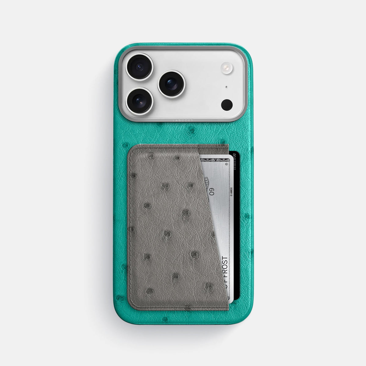 Double Card Case Coloré For iPhone 18 Pro Max In Ostrich -1 | Turquoise-Steel