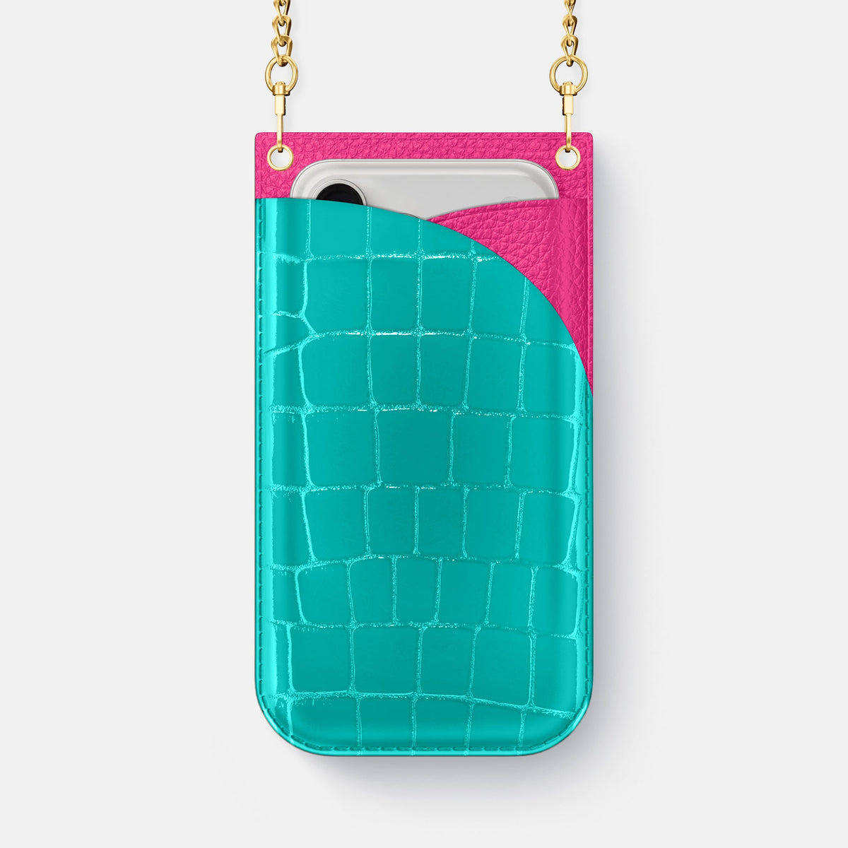 Crossbody Bag For iPhone 18 Pro Max In Shiny Alligator -1 | Mint-Gold