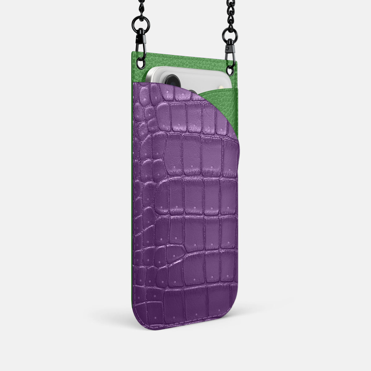 Crossbody Bag For iPhone 18 Pro In Porosus Crocodile -2 | Purple-Black