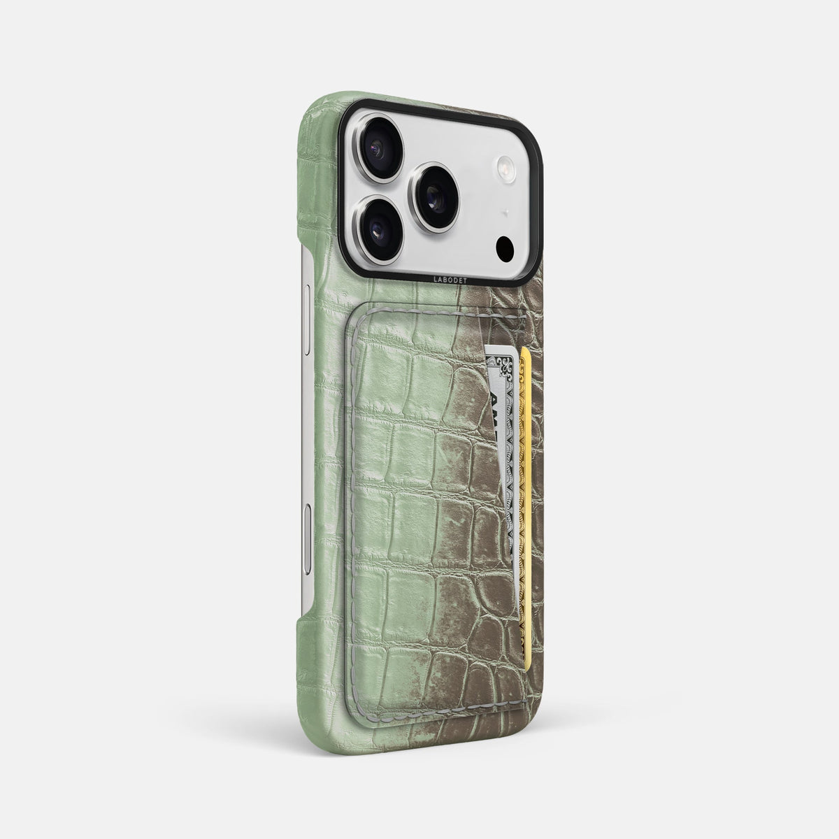 Double Card Case For iPhone 18 Pro Max In Himalayan Crocodile -2 | Pistachio-Black
