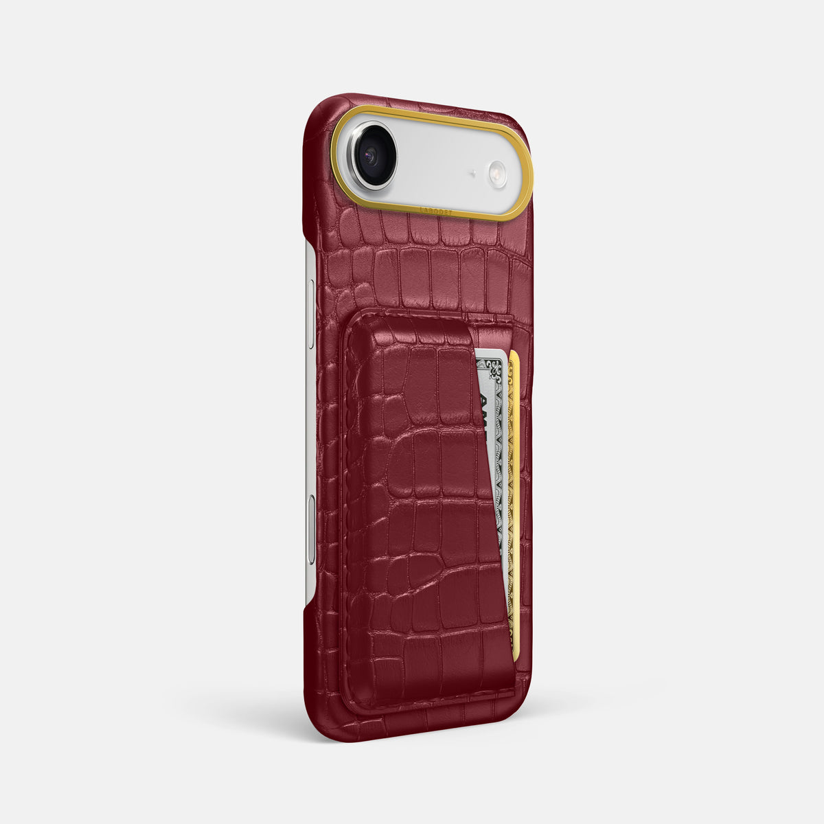 Double Card Case For iPhone 17 Air In Alligator -2 | Burgundy-Gold