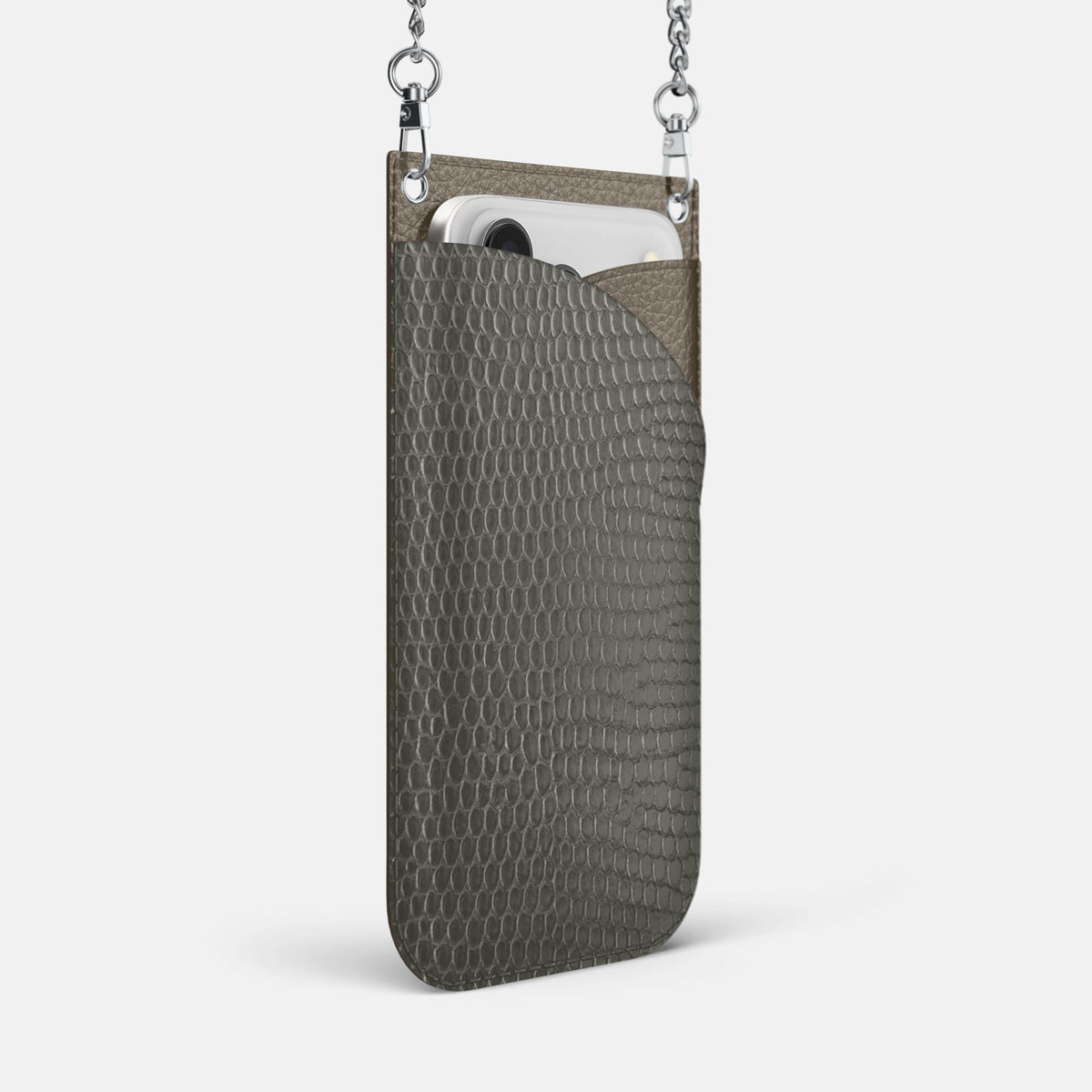 Crossbody Bag For iPhone 18 Pro Max In Lizard -2 | Grey-Steel