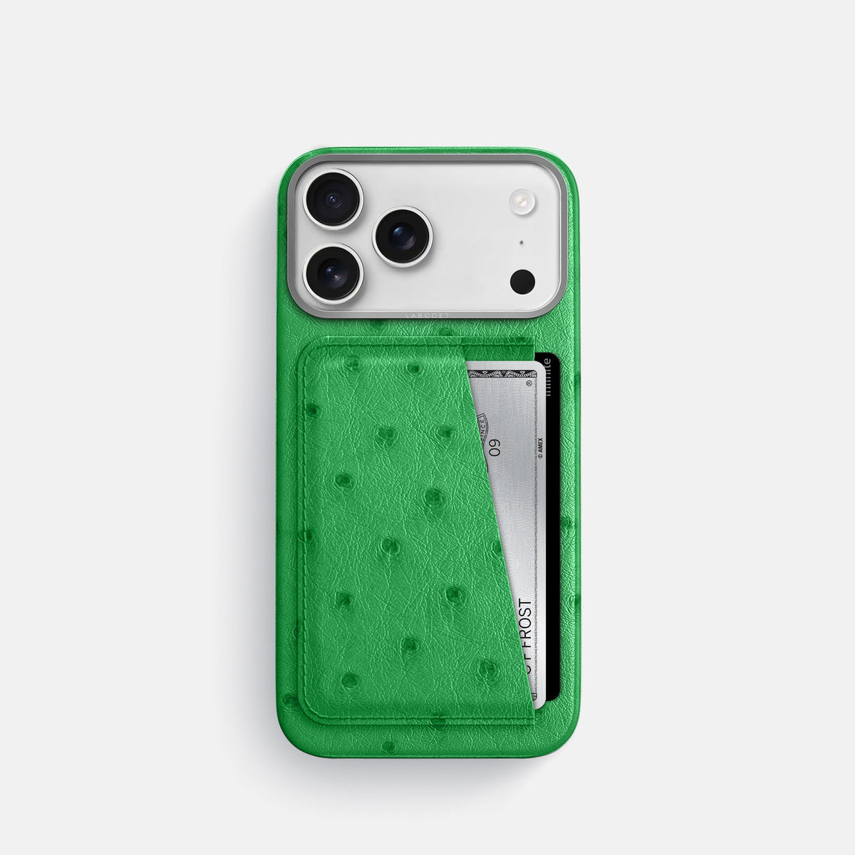 Double Card Case For iPhone 18 Pro In Ostrich -1 | Kentucky-Green-Steel