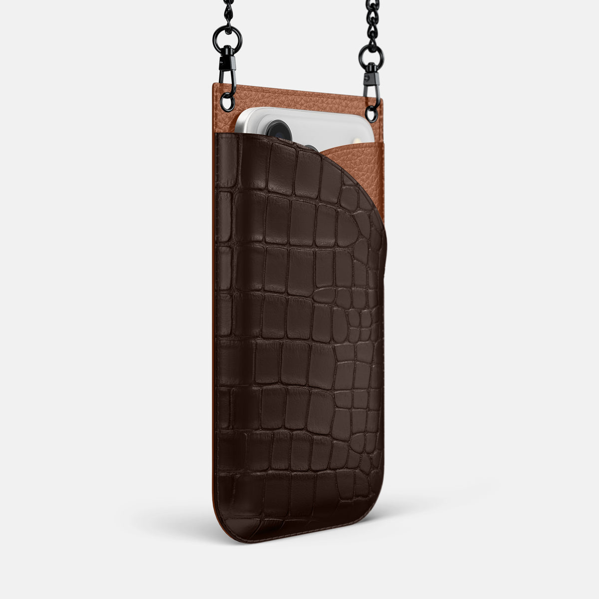 Crossbody Bag For iPhone 17 Pro In Alligator -2 | Dark-Brown-Black
