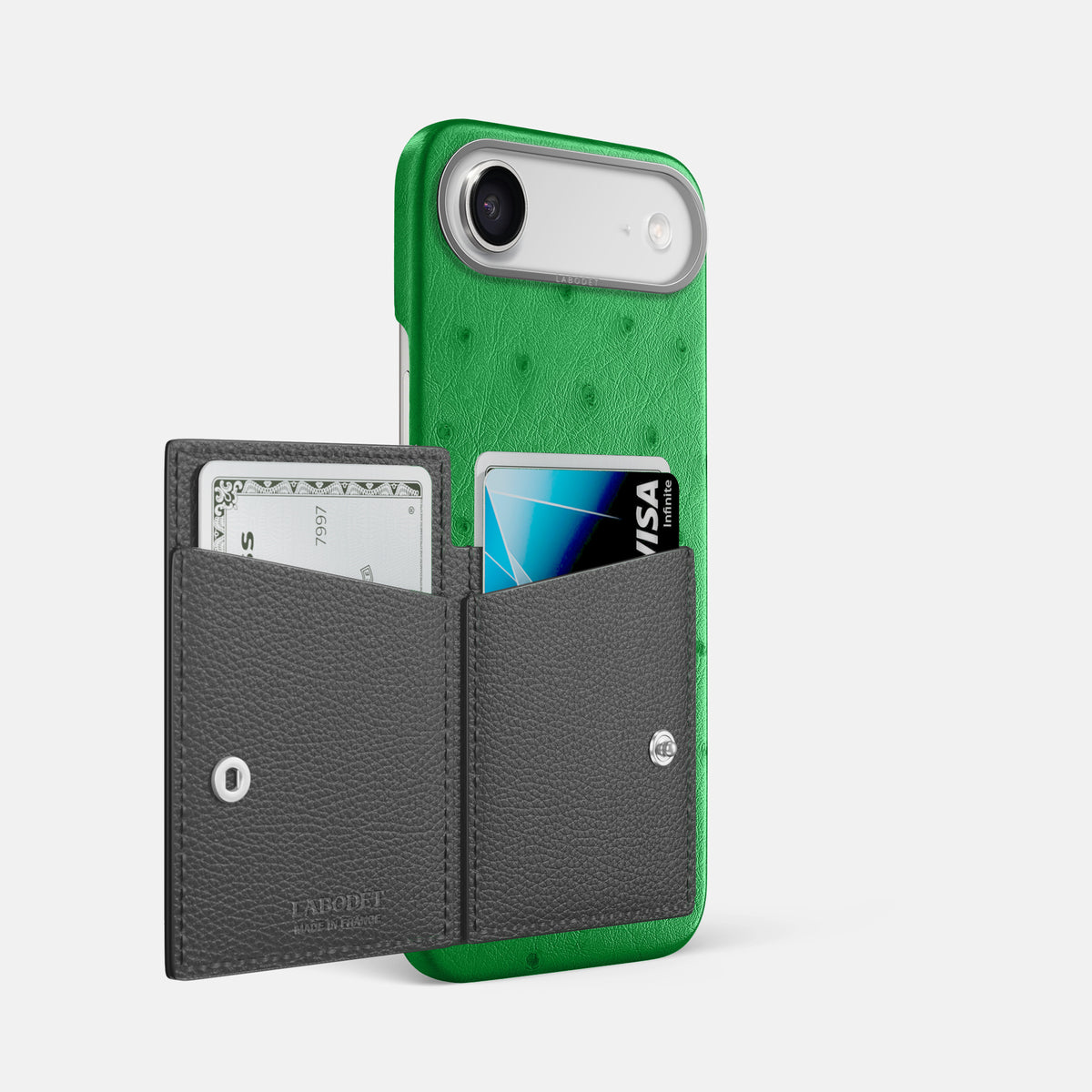 Bi-Fold Case For iPhone 17 Air In Ostrich -2 | Kentucky-Green-Steel