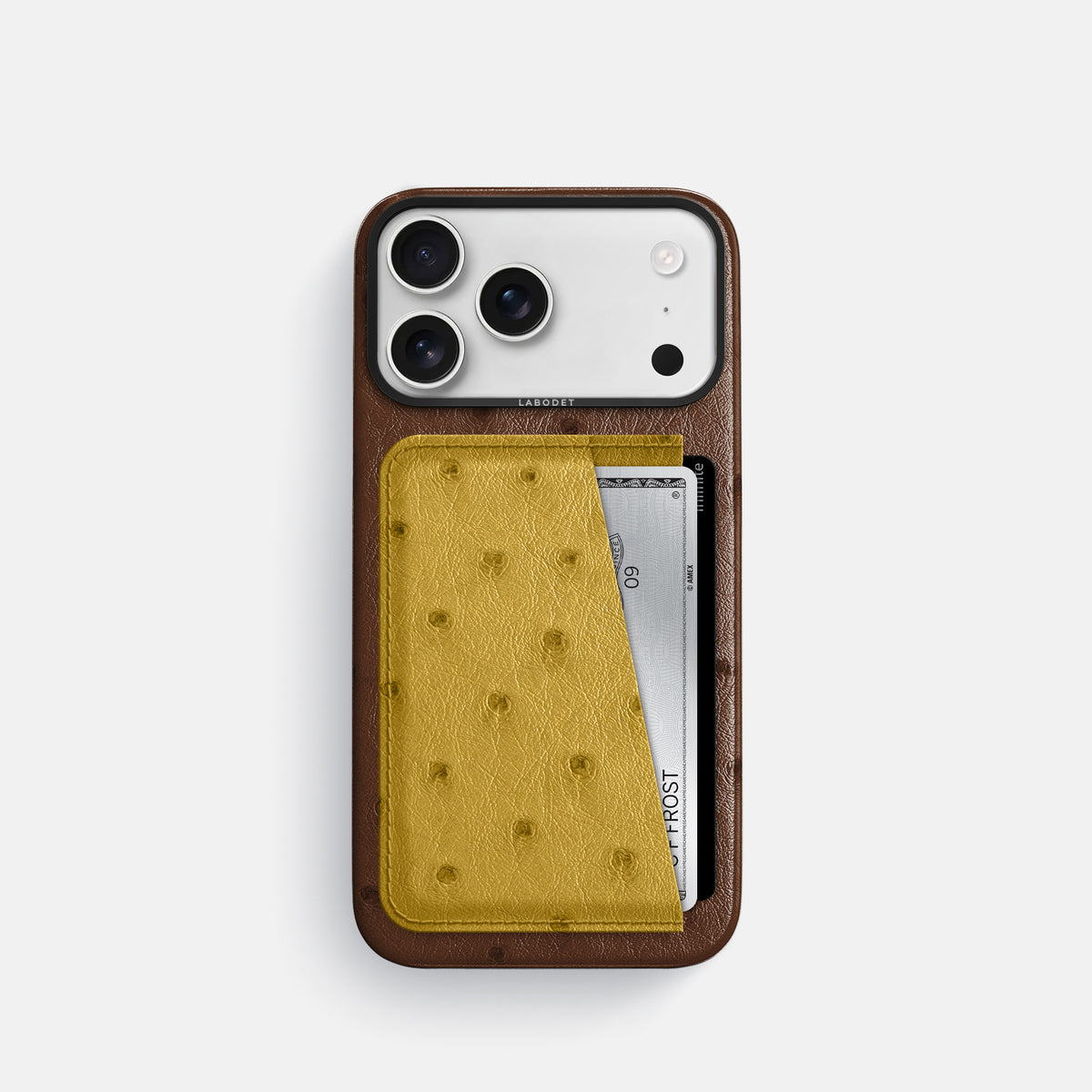 Double Card Case Coloré For iPhone 17 Pro In Ostrich -1 | Chocolate-Black