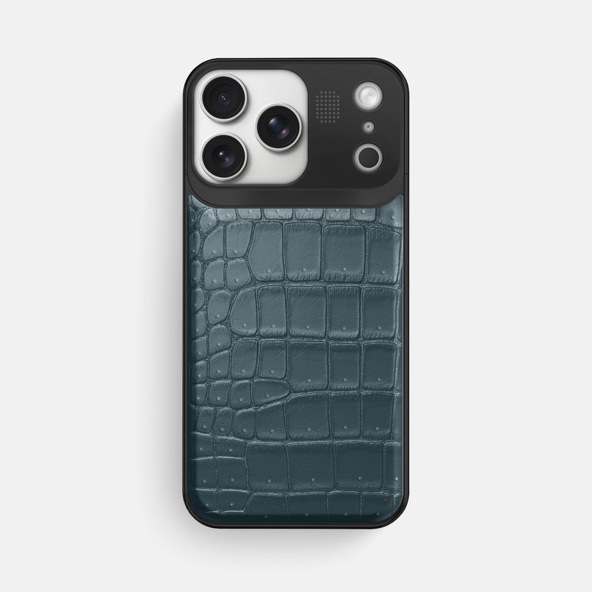 Metal Case For iPhone 17 Pro Max In Porosus Crocodile -1 | Denim-Black