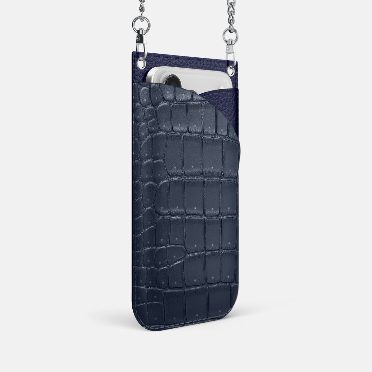 Crossbody Bag For iPhone 17 Pro In Porosus Crocodile -2 | Deep-Blue-Sea-Steel