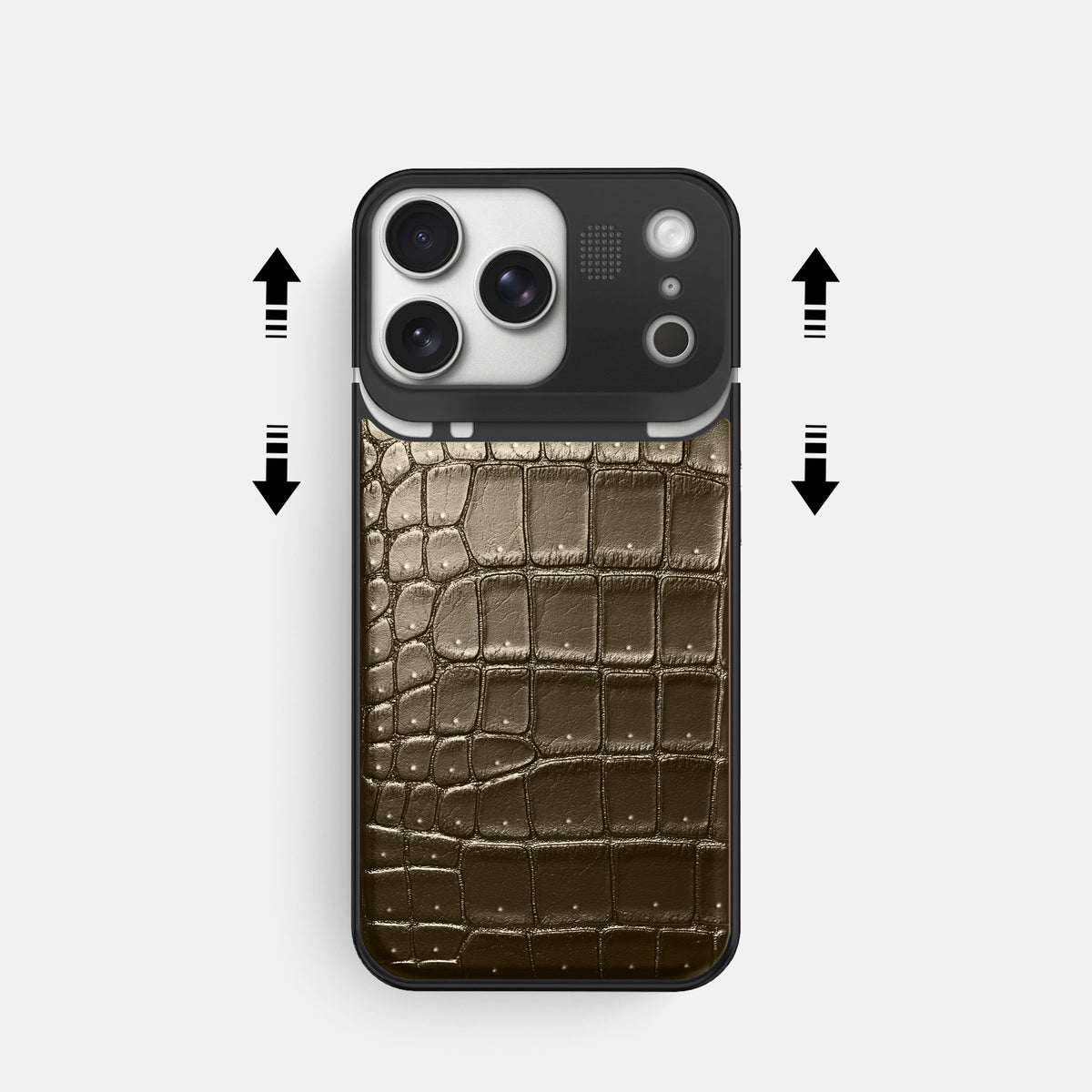 Metal Case For iPhone 17 Pro In Porosus Crocodile -2 | Bronze-Black
