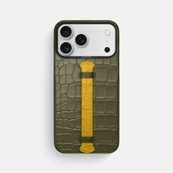 Center Handle Coloré For iPhone 17 Pro Max In Alligator -1 | Kaki-Green-Black