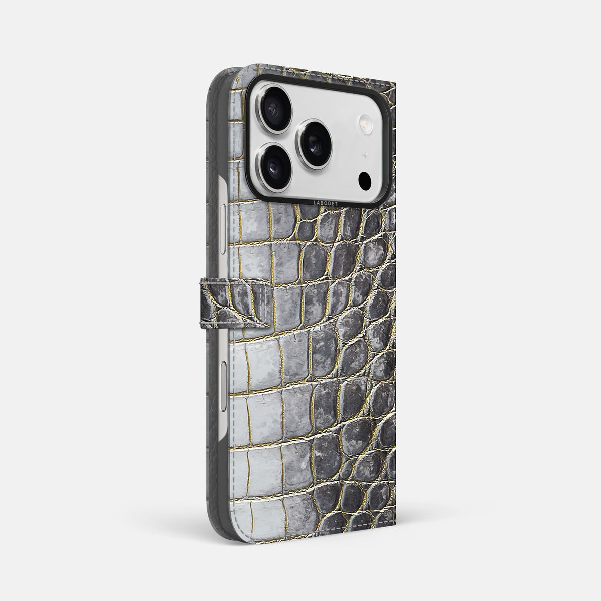 Folio Case with Clasp For iPhone 17 Pro Max In Himalayan Crocodile -1 | Gold-Black