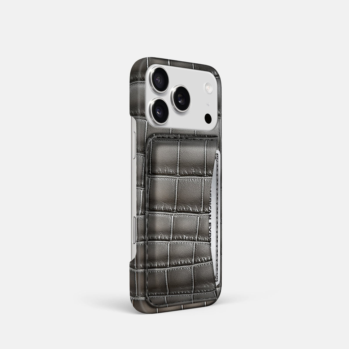 Slim Card Case For iPhone 18 Pro In Patina Alligator -2 | Grey