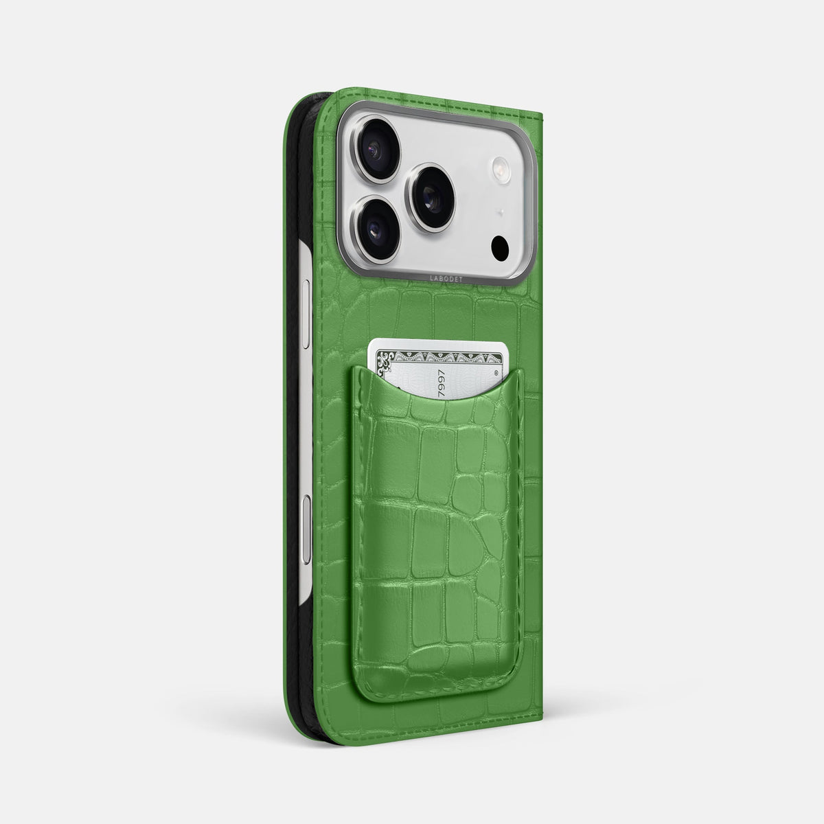 Folio Case with Card For iPhone 18 Pro Max In Alligator -1 | Apple-Green-Steel