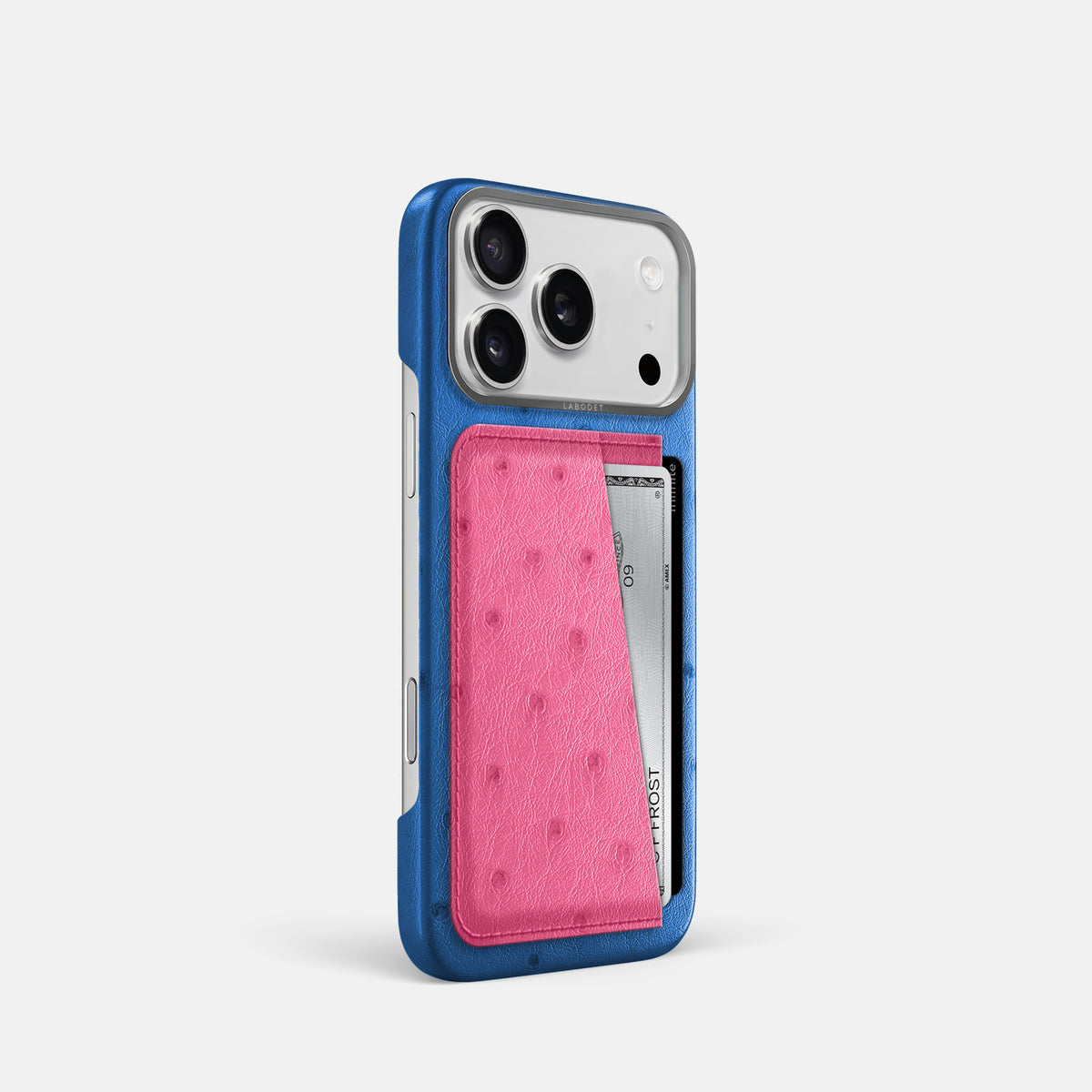 Double Card Case Coloré For iPhone 17 Pro In Ostrich -2 | Royal-Blue-Steel