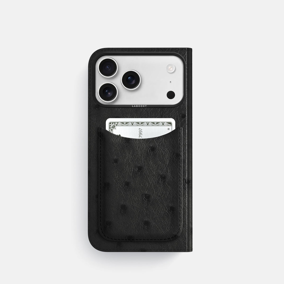 Folio Case with Card For iPhone 18 Pro In Ostrich -3 | Black-Black