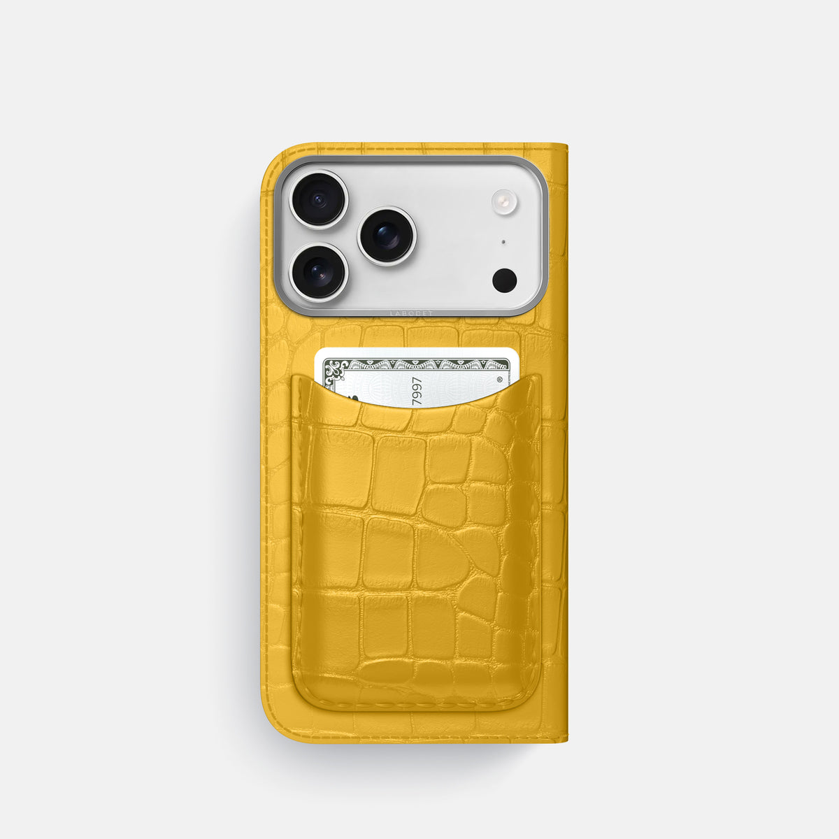 Folio Case with Card For iPhone 17 Pro In Alligator -3 | Yellow-Steel