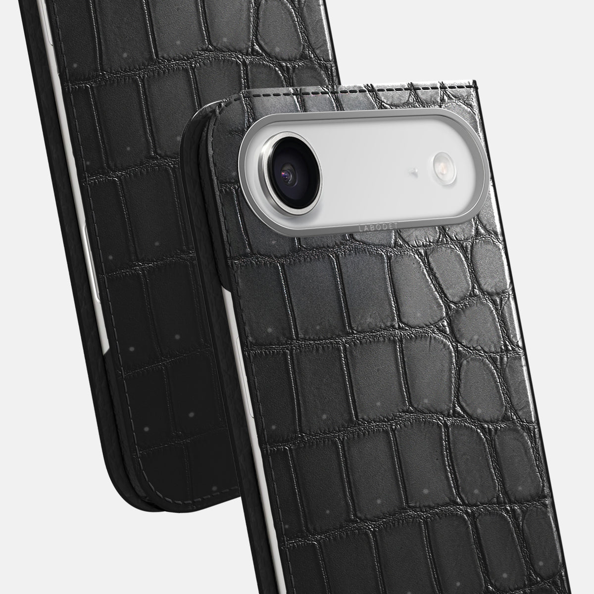Folio Case For iPhone 17 Air In Porosus Crocodile -5 | Shiny-Black-Steel