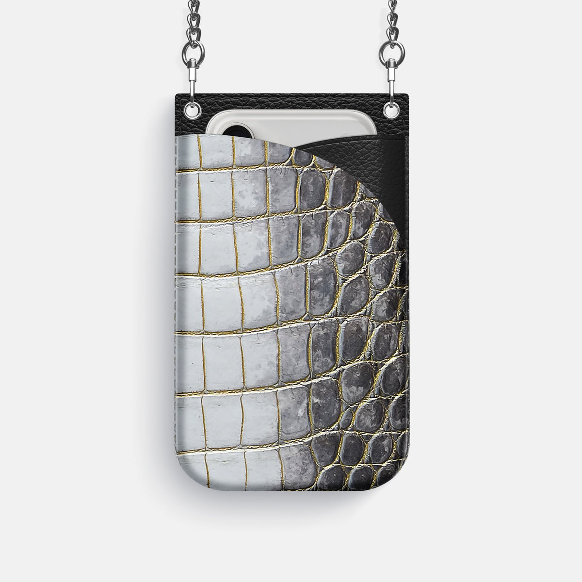 Crossbody Bag For iPhone 17 Pro In Himalayan Crocodile -1 | Gold-Steel