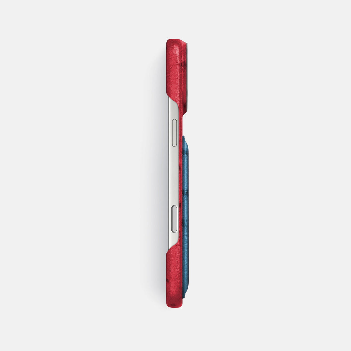 Double Card Case Coloré For iPhone 18 Pro Max In Ostrich -3 | Red-Steel