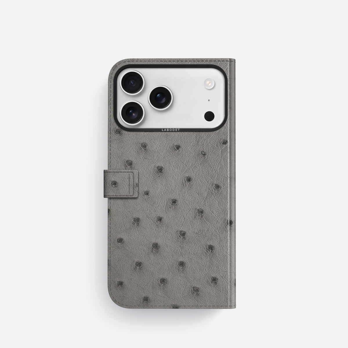 Folio Case with Clasp For iPhone 18 Pro In Ostrich -3 | Grey-Black