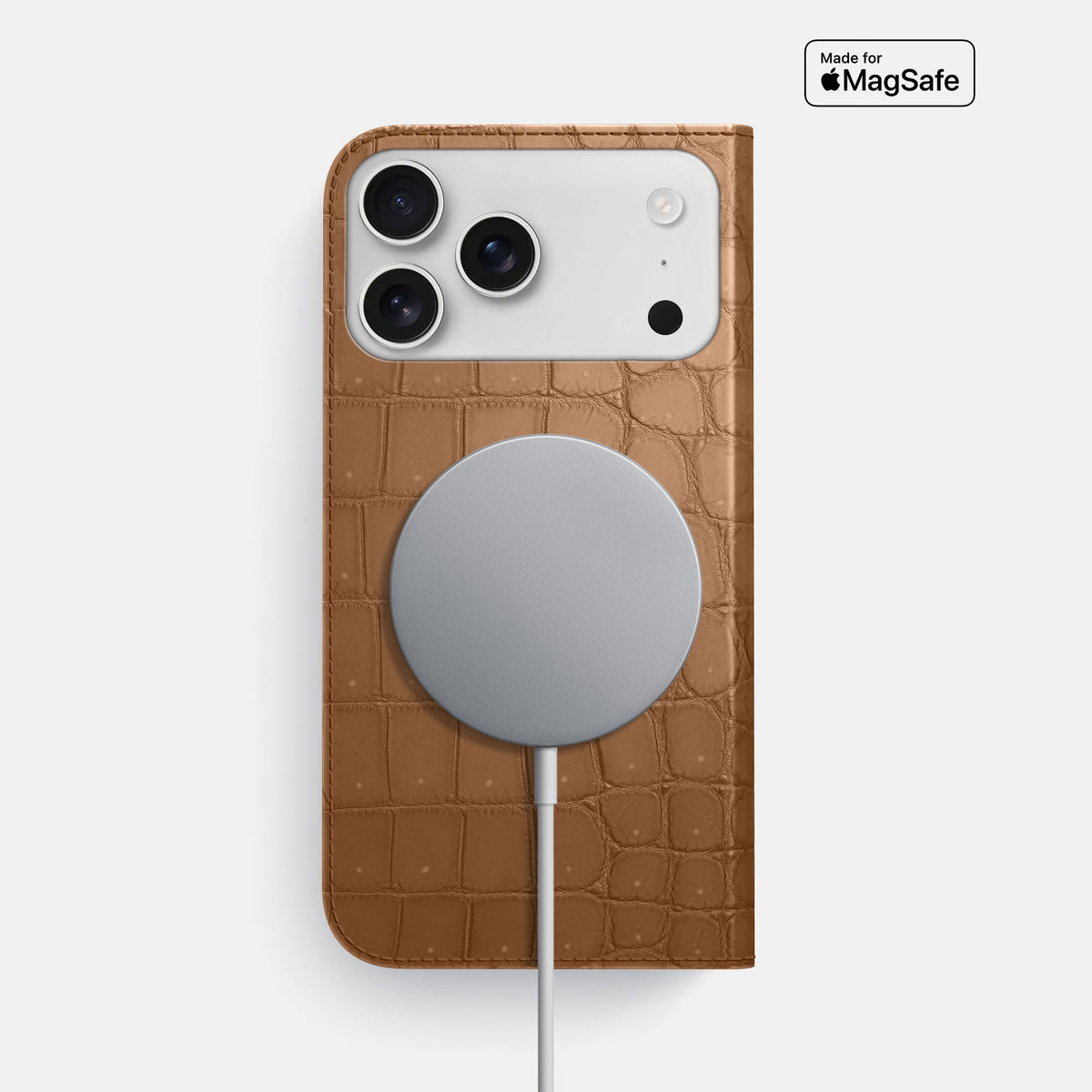 Folio Slim Case For iPhone 18 Pro Max In Porosus Crocodile -3 | Milk-Chocolate