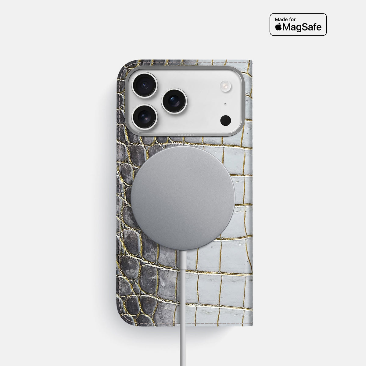 Folio Case For iPhone 18 Pro In Himalayan Crocodile -3 | Gold-Steel