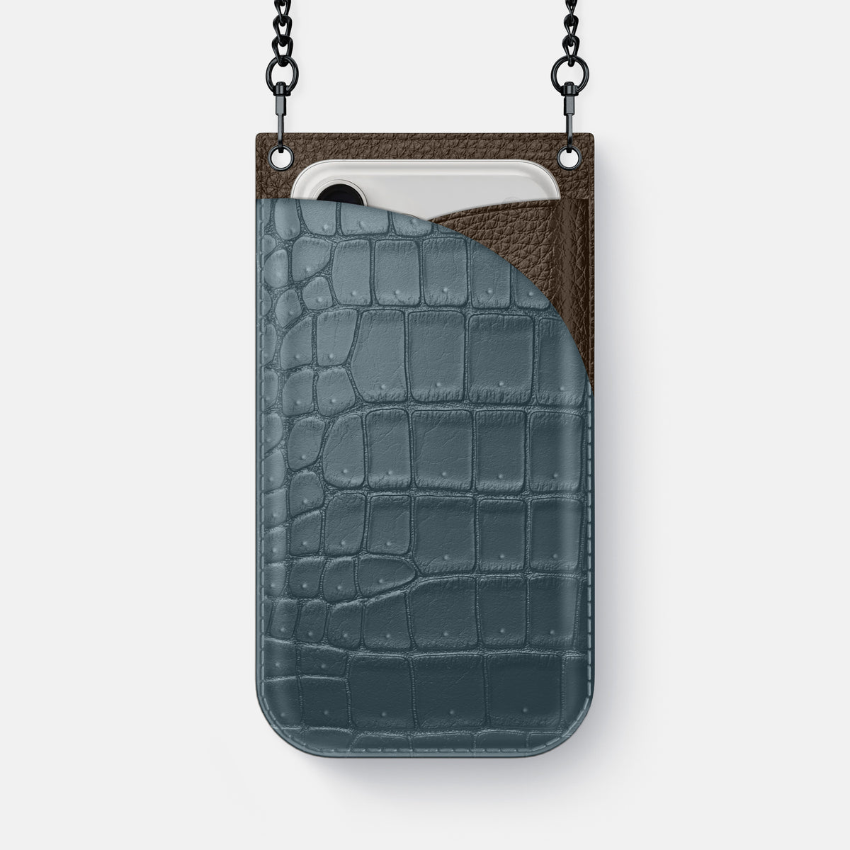 Crossbody Bag For iPhone 17 Air In Porosus Crocodile -1 | Denim-Black