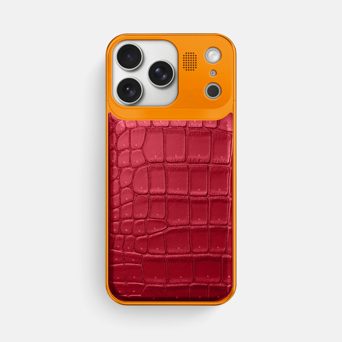 Metal Case For iPhone 17 Pro Max In Porosus Crocodile -1 | Burgundy-Orange