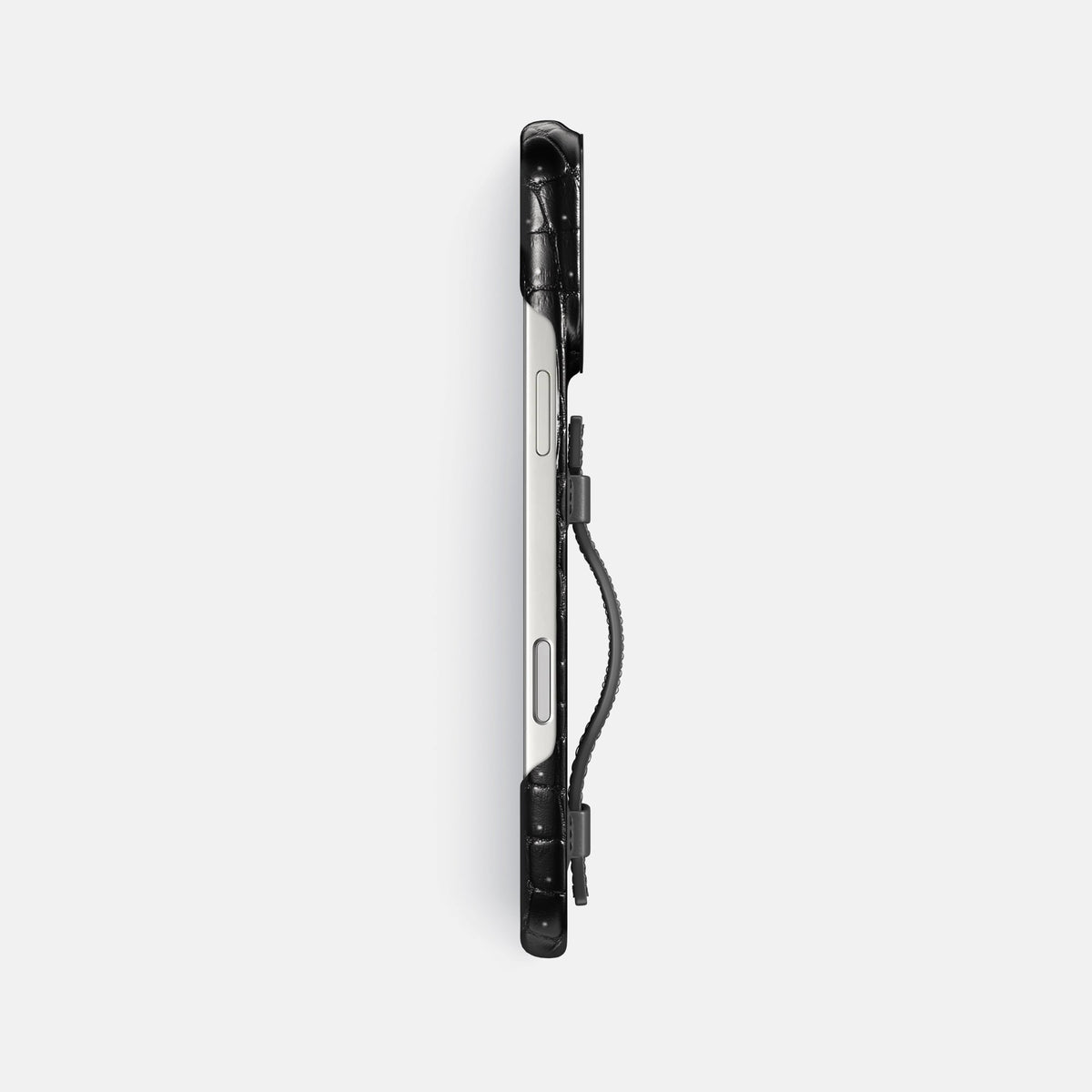 Handle Case For iPhone 18 Pro Max In Porosus Crocodile -3 | Shiny-Black-Black