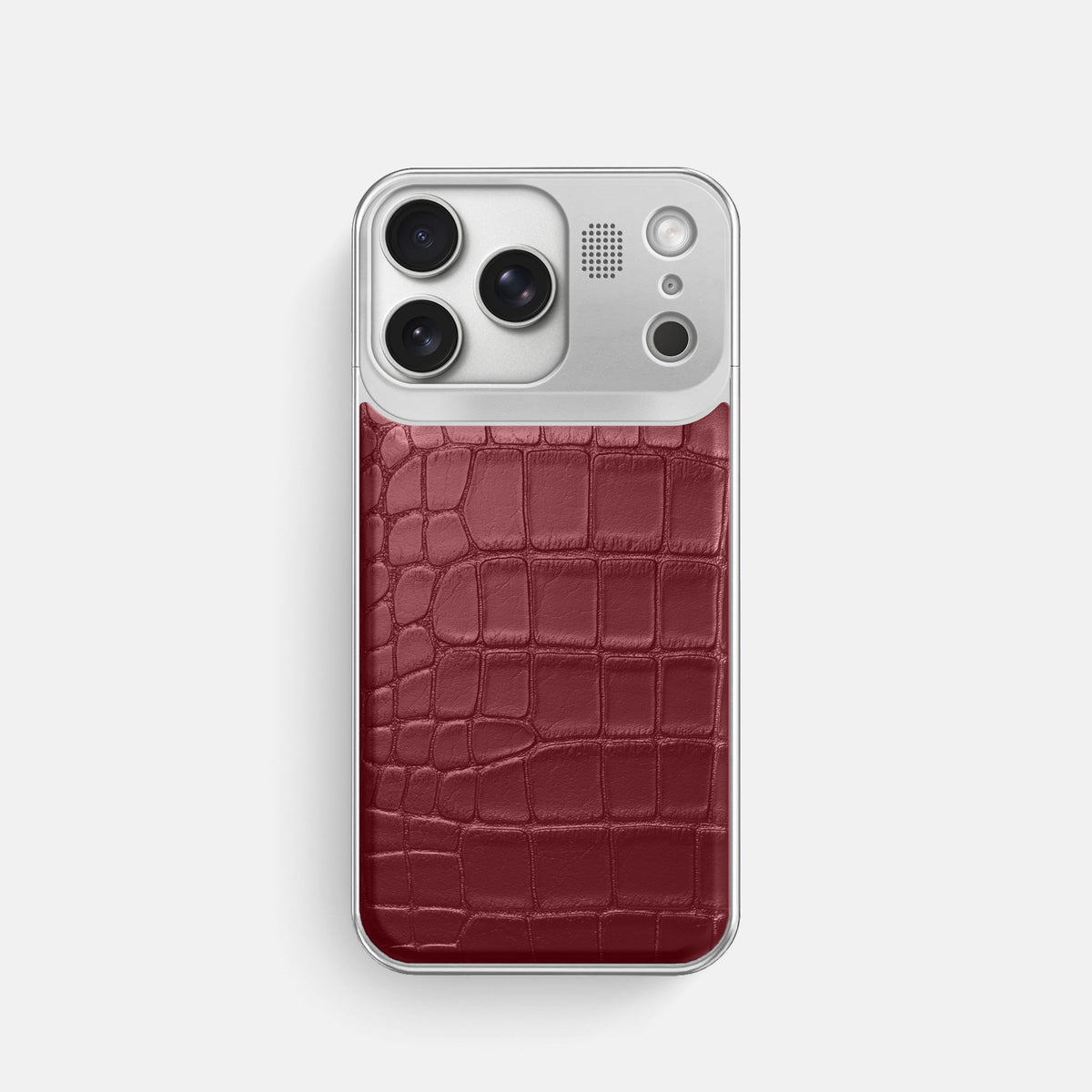 Metal Case For iPhone 18 Pro In Alligator -1 | Burgundy-Steel