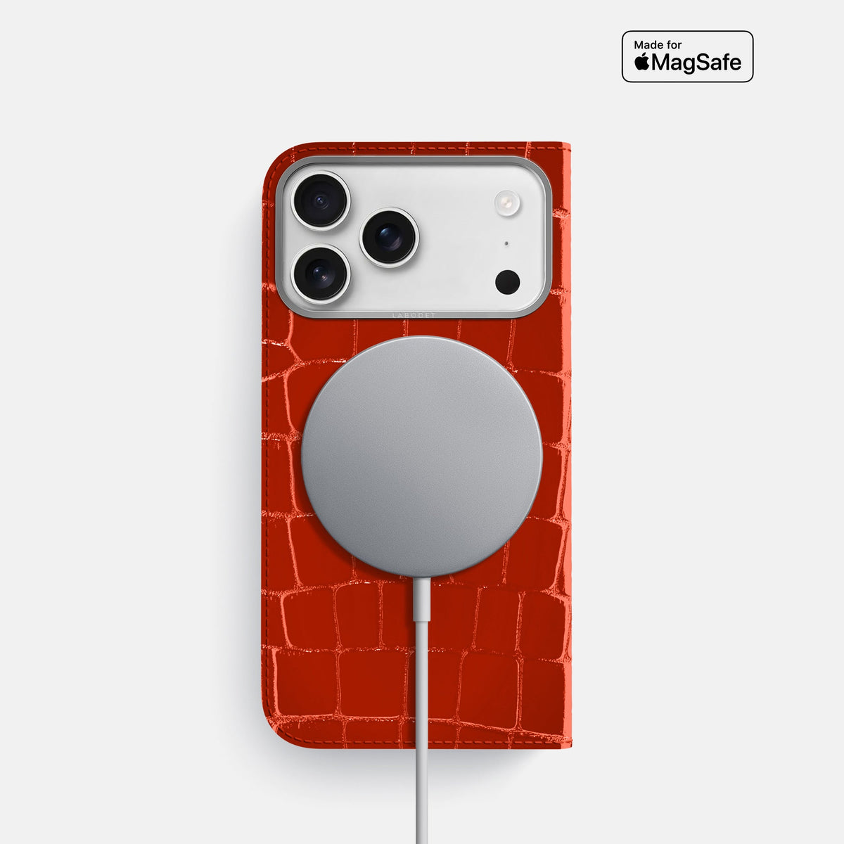 Folio Case For iPhone 18 Pro In Shiny Alligator -3 | Orange-Steel