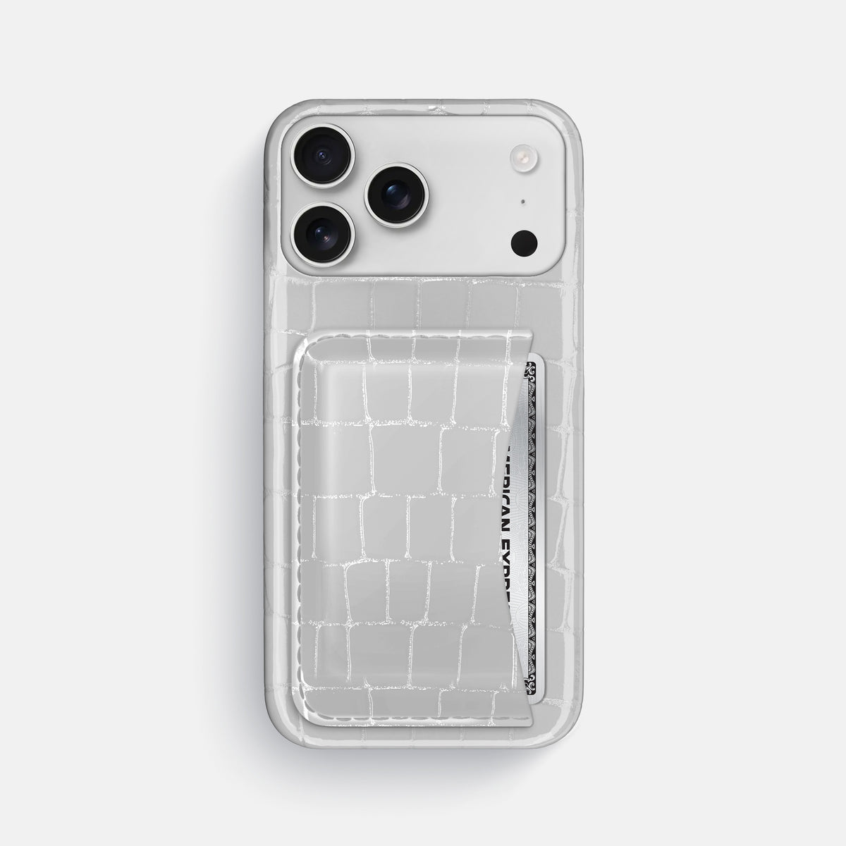 Slim Card Case For iPhone 17 Pro Max In Shiny Alligator -1 | White